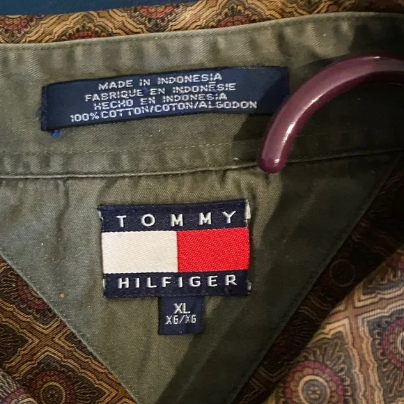 90sTommy Hilfiger Men's Brown Geometric Shirt Xl - Picture 3 of 5